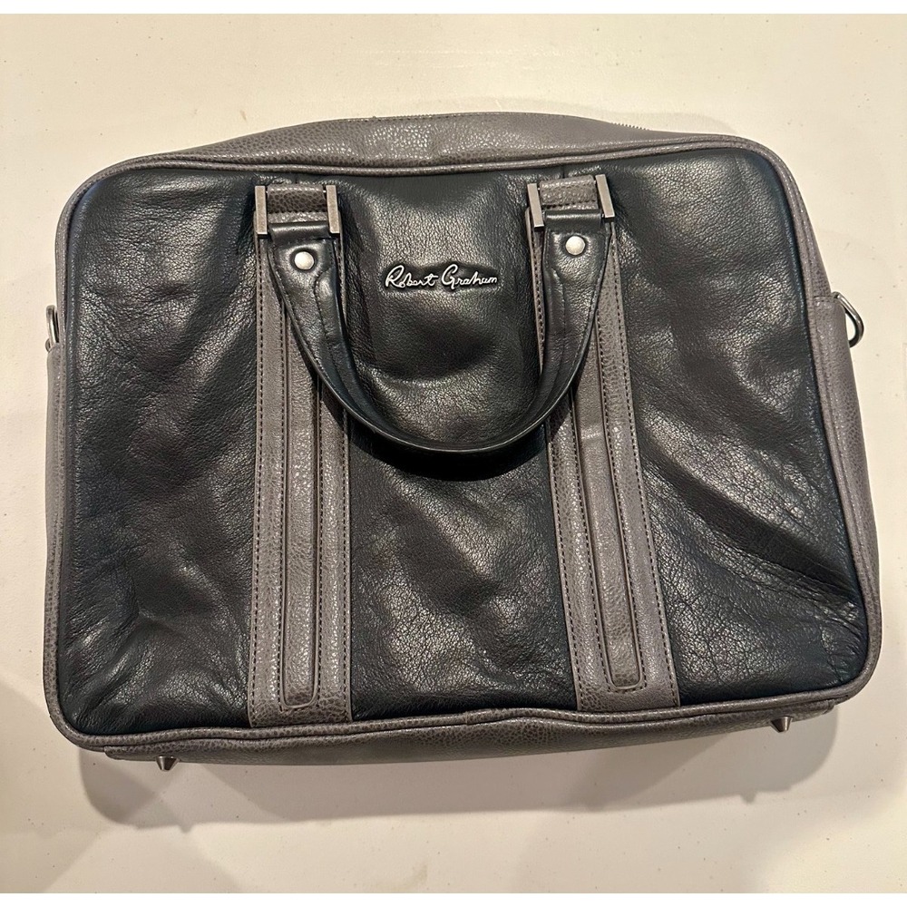 Robert Graham Black & Gray Briefcase Laptop Bag with Cityscape Lining Designer - Picture 1 of 6